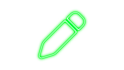 Neon symbol pen icon green color glow with transparent background