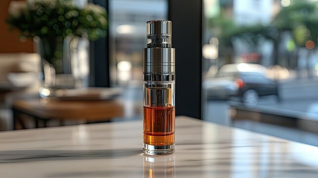 Elegant Vaping Device with Amber Liquid Reservoir