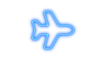 Fototapeta premium Neon symbol plane icon blue color glow with transparent background