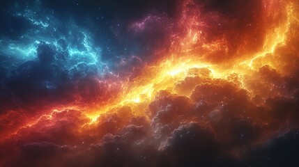 Fiery cosmic clouds with blue and orange in space, for abstract backgrounds