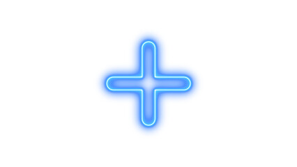 Obraz premium Neon symbol plus icon blue color glow with transparent background