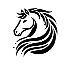 Elegant Horse Head Logo Design: Black and White Vector Graphic.  Perfect for branding, representing power, grace, and speed.