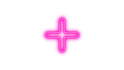 Obraz premium Neon symbol plus icon pink color glow with transparent background