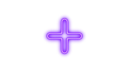 Fototapeta premium Neon symbol plus icon purple color glow with transparent background
