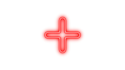 Obraz premium Neon symbol plus icon red color glow with transparent background