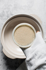 Overhead view of instant yeast, Top view of yeast granules for baking bread