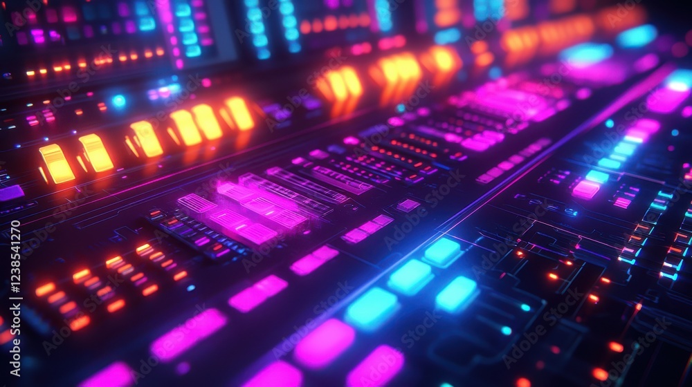 Aufkleber vibrant audio production environment featuring illuminated controls and colorful lights, creating dy