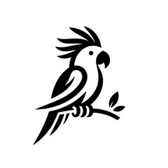 Elegant Parrot Bird Cockatoo Logo Design: Black and White Vector Graphic Illustration © MatandSterre