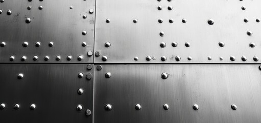 Close up of Metal Panel with Rivets, Industrial Texture Background