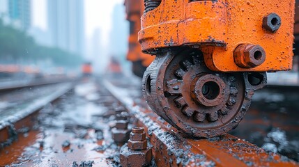 Abandoned Machinery in Decay, a scene showcasing heavy equipment in disrepair, rusting in an empty lot, hydraulic systems exposed, minimalist backdrop emphasizing neglect and emptiness