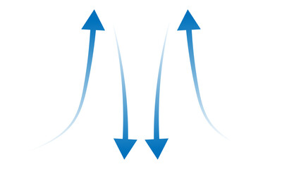 Air flow. Set of blue arrow showing air or wind flow. Wind direction arrows. Blue cold fresh stream from the conditioner. Vector illustration isolated on white background.eps10