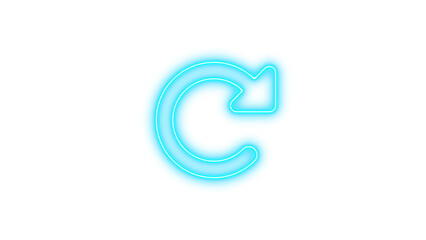 Neon symbol rotate righticon cyan color glow with transparent background