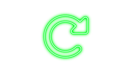 Neon symbol rotate righticon green color glow with transparent background