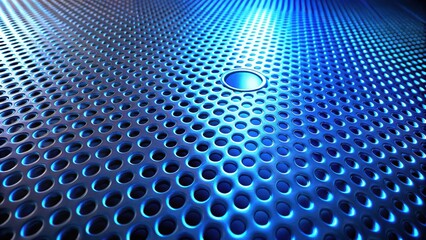 Abstract Blue Metal Perforated Surface with Central Aperture