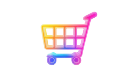 Shopping cart icon with vibrant rainbow gradient on transparent background