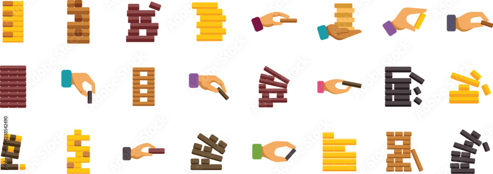 Poster hands carefully placing and removing wooden blocks from a tower, creating suspense and challenge in 