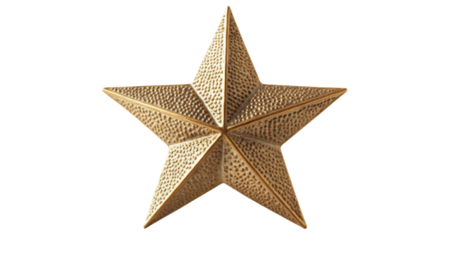 Decorative gold star design with textured surface and symmetrical shape