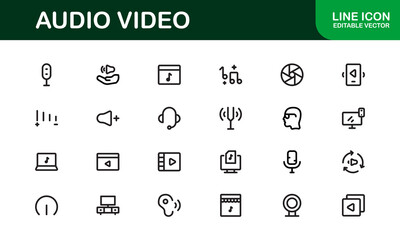 Audio Video Icon Pack. Scalable Illustrations for Music, Film, Podcasting, and Content Creation Needs