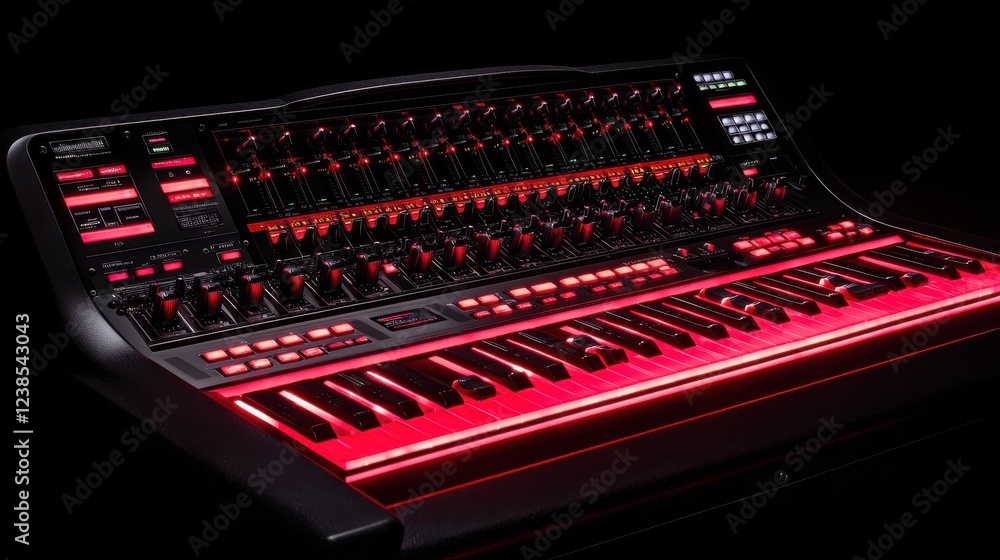 Aufkleber professional audio mixing console with illuminated controls and keys, showcasing sleek design and vi