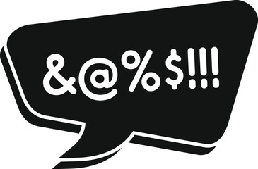 Black speech bubble containing typographic symbols like ampersand, at, percent, and dollar signs