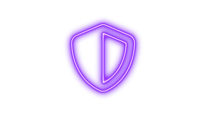 Neon symbol shield halved icon purple color glow with transparent background