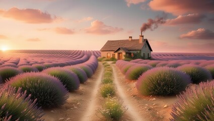 Lavender harvesting at a charming cottage lavender field landscape photography sunset view