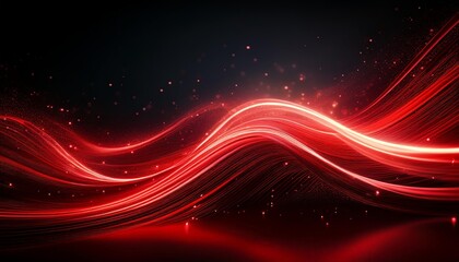 Obraz premium dynamic red light streaks forming a wave pattern against a dark background, sparkling particles resembling stars