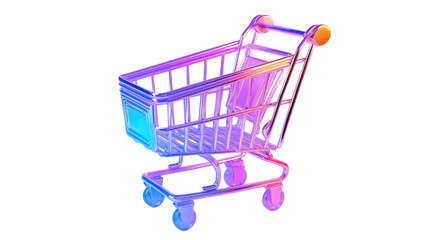 Empty shopping cart with vibrant gradient colors on transparent background