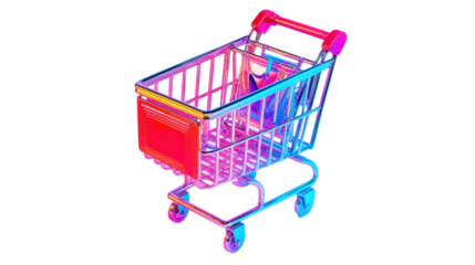 Vibrant shopping cart on transparent background representing online commerce