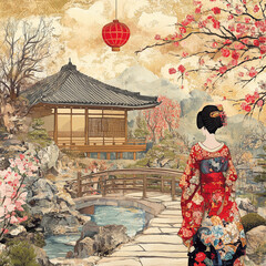Obraz premium geisha in garden