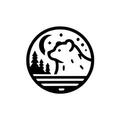 Majestic Bear Silhouette Under the Night Sky: A Minimalist Nature Design