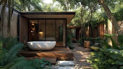 Luxurious jungle retreat with a modern design blending seamlessly into nature's embrace