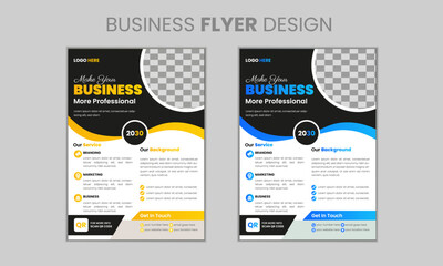 Creative Corporate Colourful Business Flyer Template Design set with blue and yellow colour, abstract business flyer, professional a4 leaflet design vector.