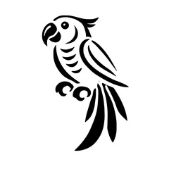 Elegant Black and White Parrot Illustration: A Tropical Bird Design