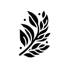 Elegant Black and White Floral Branch Illustration: Minimalist Botanical Leaf Design, Perfect for Nature-Inspired Decor and Graphic Projects