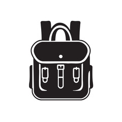 School Bag Flat Black and White icon Design Minimal on white background