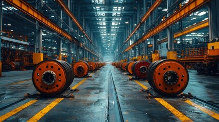 Abandoned Industrial Site with Detached Truck Axles, featuring a minimalist background, expansive free space, and a stark, simple setting that highlights decay and neglect