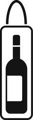 Simple black and white icon of a wine bottle inside a gift box with a handle, perfect for representing gifts, celebrations, or special occasions