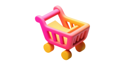 Colorful shopping cart icon with transparent background representing online commerce