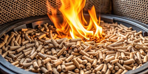 Close-up of cleaning an ecological pellet stove with used pellets in the form of ash