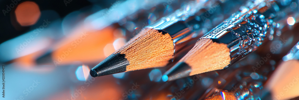Poster close-up of sharpened pencils with bokeh background