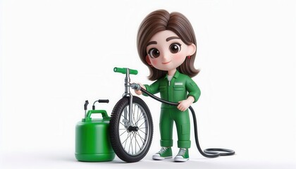 Bicycle maintenance action workshop illustration indoor close-up fun concept