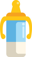 Fototapeta premium Baby bottle containing milk, featuring yellow handles for easy gripping, isolated on a white background