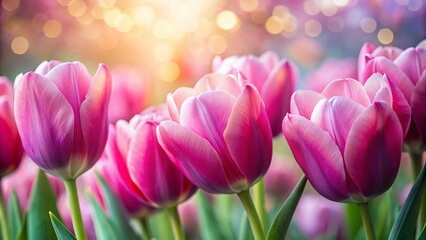 Obraz premium Close-up Pink Tulips, Soft Bokeh Background - Spring Floral Macro Photography