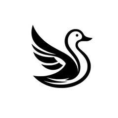 Elegant Black and White Duck Logo Design: A Graceful Bird in Flight. Perfect for businesses seeking a sophisticated and memorable brand image.