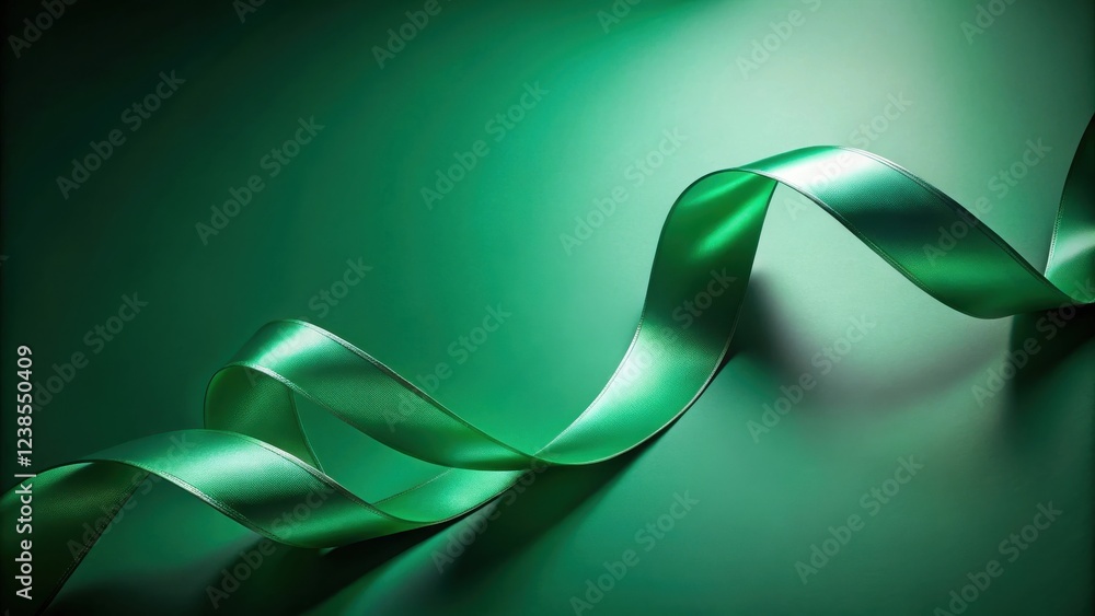Poster emerald green satin ribbon elegantly curves on a matching background