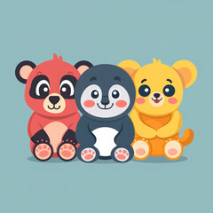 Fototapeta premium Cute cartoon animals playful environment digital illustration whimsical style adorable creatures