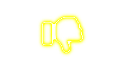 Neon symbol thumbs down icon yellow color glow with transparent background