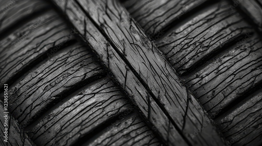 Poster macro shot of car tire tread pattern showcasing intricate details and textures. image highlights gro