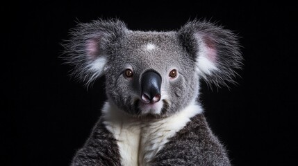 Fototapeta premium Striking portrait of a koala with glowing features against a dark background in wildlife photography